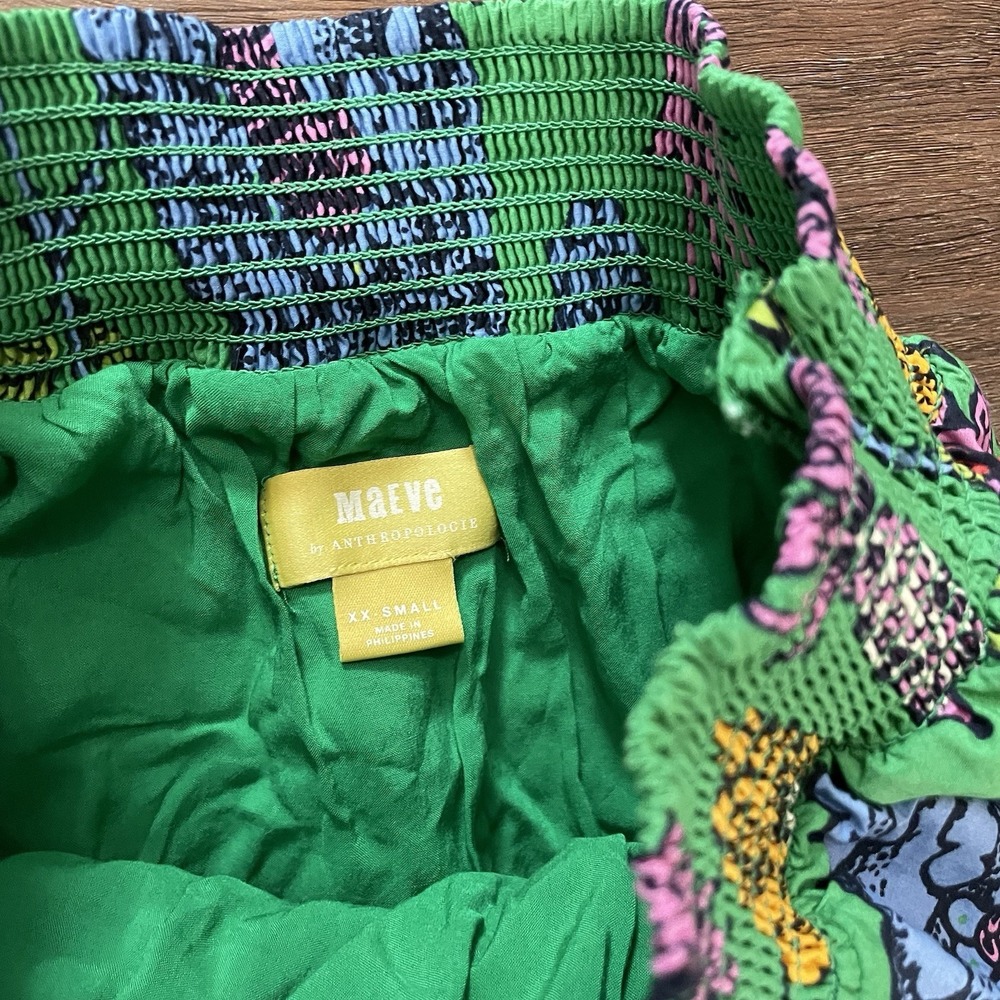 Maeve Anthropologie Tiered Maxi Skirt Smocked Vibrant Green Floral Garden XXS - Picture 3 of 6